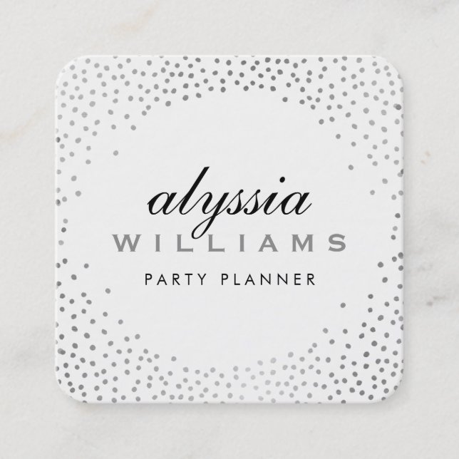 RUSTIC MINI CONFETTI cute luxe halo silver spot Square Business Card (Front)