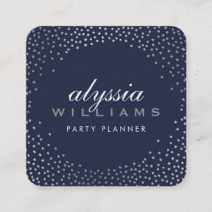 RUSTIC MINI CONFETTI cute luxe navy blue silver Square Business Card