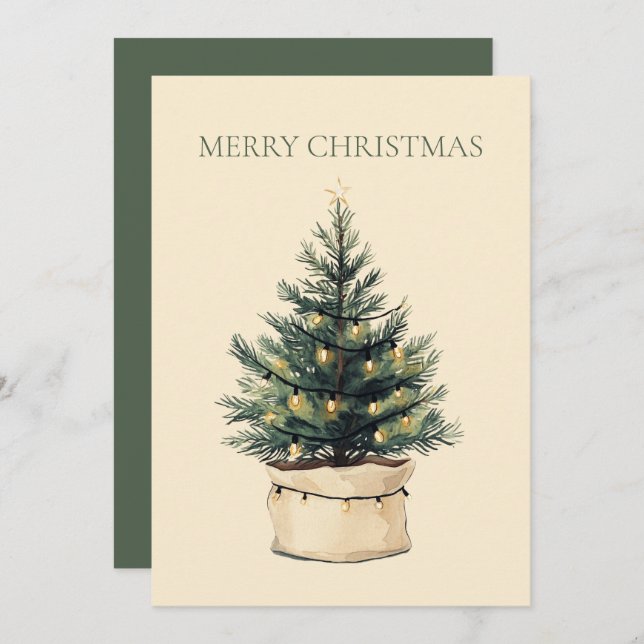 Rustic Minimal Christmas Tree Holiday Card (Front/Back)