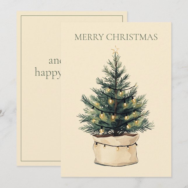 Rustic Minimal Christmas Tree Holiday Card (Front/Back)