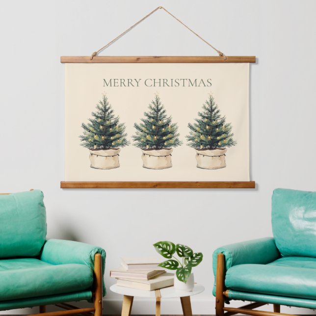 Rustic Minimal Christmas Tree Holiday Hanging Tapestry (Living Room)