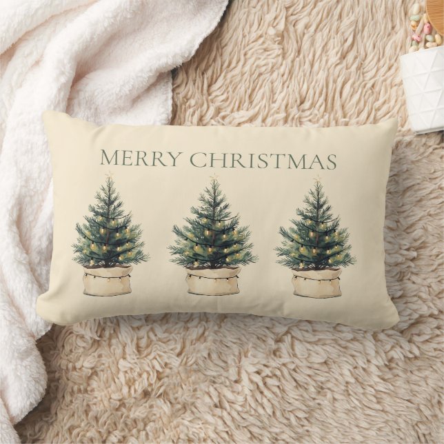 Rustic Minimal Christmas Tree Holiday Lumbar Cushion (Blanket)