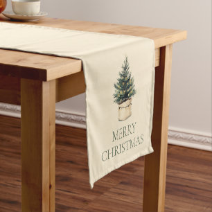 Rustic Minimal Christmas Tree Holiday Short Table Runner