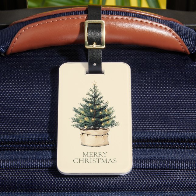 Rustic Minimal Christmas Tree Luggage Tag (Front Insitu 2)
