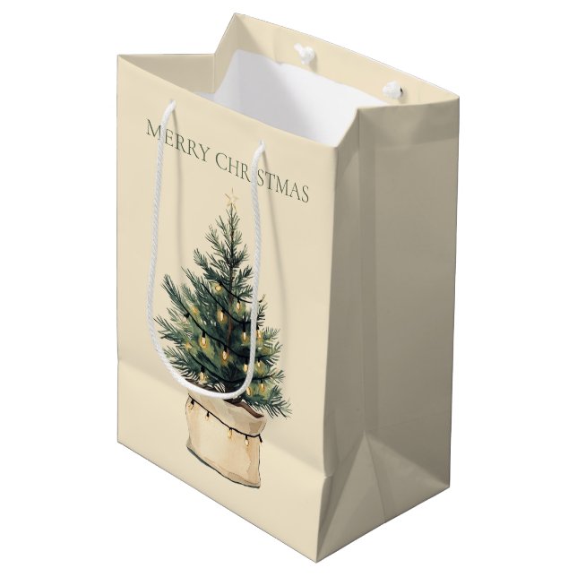 Rustic Minimal Christmas Tree Medium Gift Bag (Front Angled)