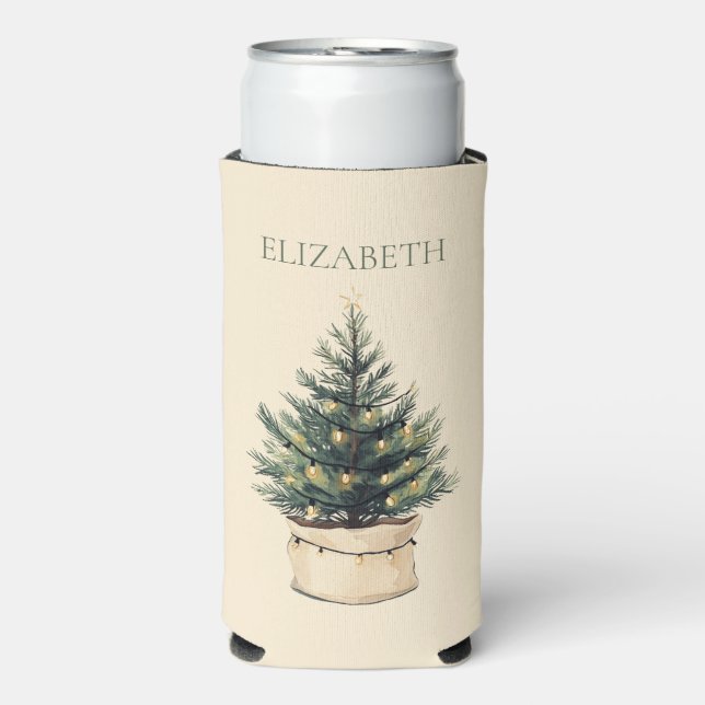 Rustic Minimal Christmas Tree Seltzer Can Cooler (Seltzer Front)