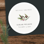 Rustic Minimal Olive Branch Foliage Bridal Shower Classic Round Sticker<br><div class="desc">For any further customisation or any other matching items,  please feel free to contact me at yellowfebstudio@gmail.com</div>