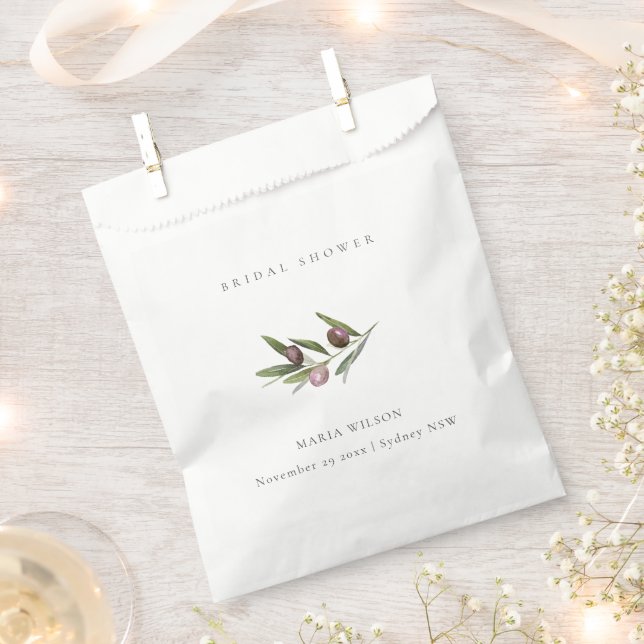 Rustic Minimal Olive Branch Foliage Bridal Shower Favour Bags (Clipped)