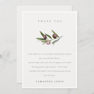 Rustic Minimal Olive Branch Foliage Bridal Shower Thank You Card