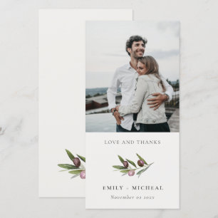 Rustic Minimal Olive Branch Foliage Wedding Photo Thank You Card