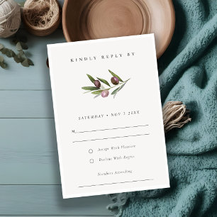 Rustic Minimal Olive Branch Foliage Wedding RSVP Card