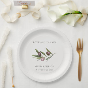 Rustic Minimal Olive Branch Foliage Wedding Thank Paper Plate