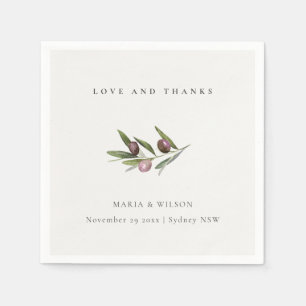 Rustic Minimal Olive Branch Foliage Wedding Thanks Napkin