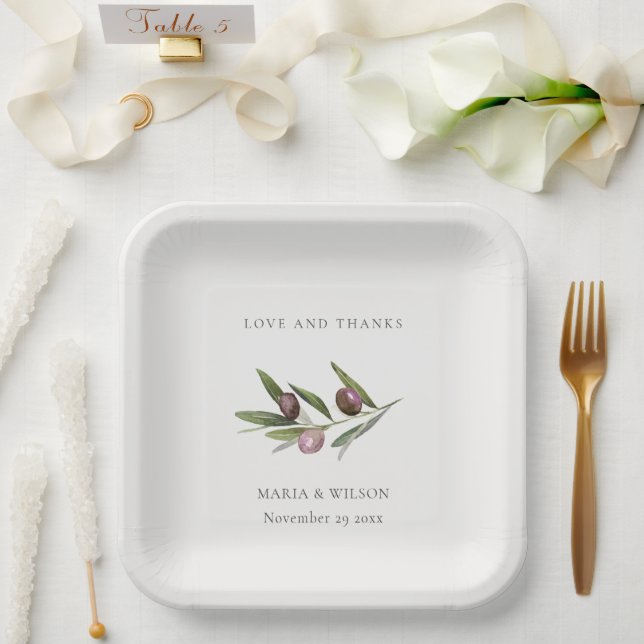 Rustic Minimal Olive Branch Foliage Wedding Thanks Paper Plate (Wedding)