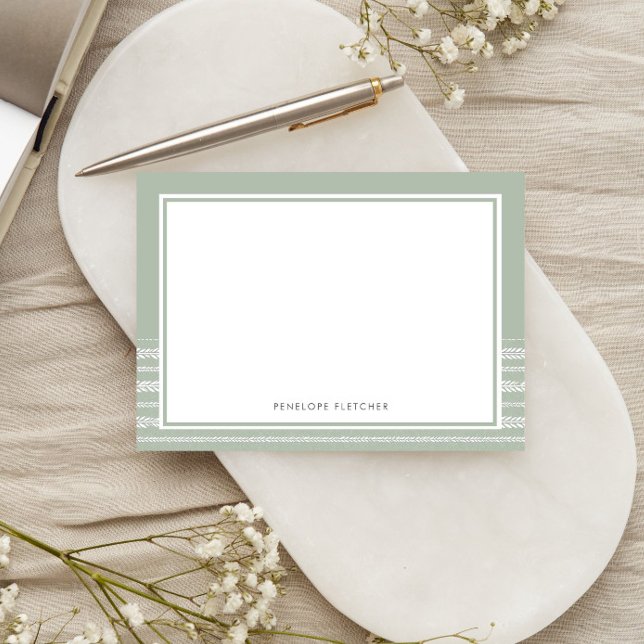 Rustic Minimal Sage Border Botanical Stripe Card (Creator Uploaded)
