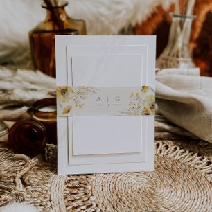 Rustic Minimal Watercolor Sunflower Invitation Belly Band