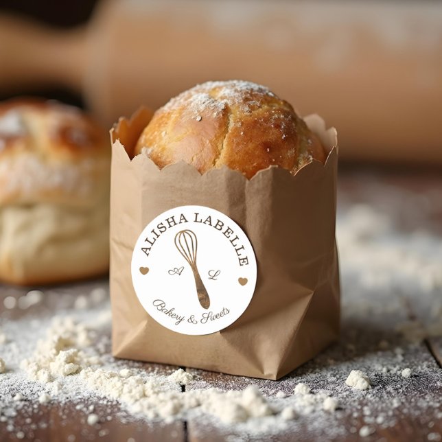 Rustic Minimal Wooden Whisk Bakery Logo Classic Round Sticker (Rustic Minimal Wooden Whisk Bakery Logo Classic Round Sticker)