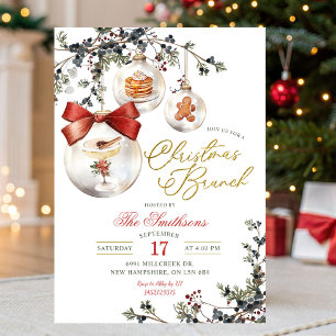 Rustic Minimalist Baubles Christmas Brunch Invitation