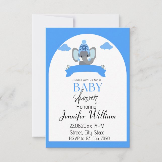 Rustic minimalist Blue Elephant Baby Shower boy Invitation (Front)