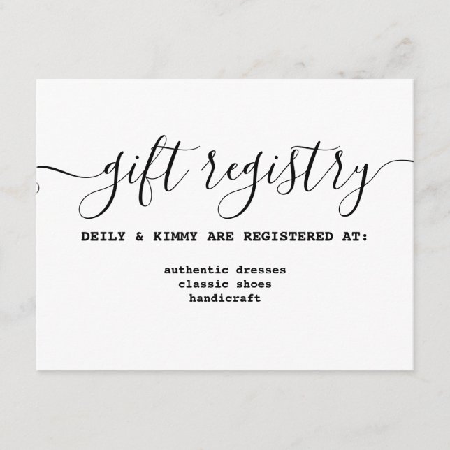 Rustic Minimalist Calligraphy Gift Registry  Enclosure Card (Front)
