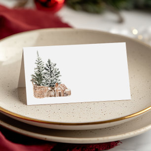Rustic Minimalist Christmas Trees Place Card