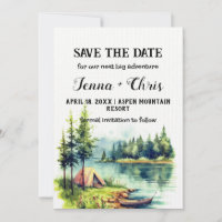 Rustic Minimalist Forest Lake Canoe Save the Date