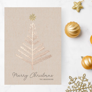 Rustic Minimalist Hand Drawn Tree Christmas  Foil Holiday Card