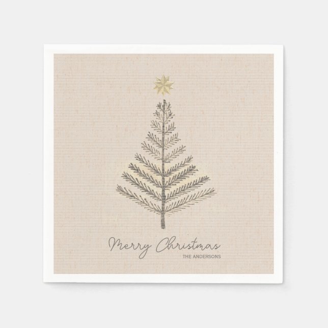 Rustic Minimalist Hand Drawn Tree Christmas  Napkin (Front)