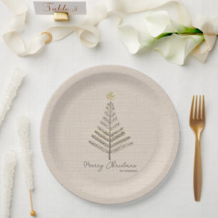 Rustic Minimalist Hand Drawn Tree Christmas Paper Plate