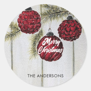 Rustic Minimalist Merry Christmas Holiday Classic Round Sticker