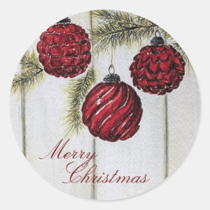 Rustic Minimalist Merry Christmas Holiday Classic Round Sticker