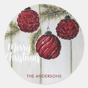 Rustic Minimalist Merry Christmas Holiday Classic Round Sticker