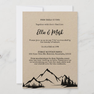 Rustic Minimalist Mountain Black White Wedding  Invitation