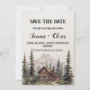 Rustic Minimalist Mountain Cabin Save the Date Invitation