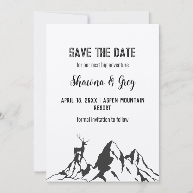 Rustic Minimalist Mountain Peak Elk Save the Date  Invitation (Front)