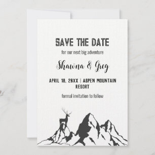 Rustic Minimalist Mountain Peak Elk Save the Date  Invitation