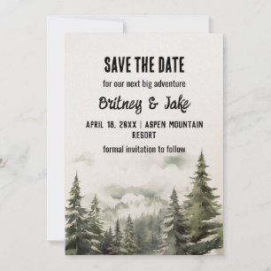 Rustic Minimalist Mountain Pine Tre Save the Date  Invitation
