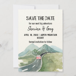 Rustic Minimalist Mountain Road Van Save the Date Invitation
