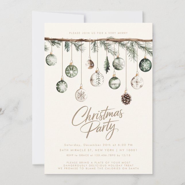 Rustic Minimalist Nature Simple Christmas Party Invitation (Front)