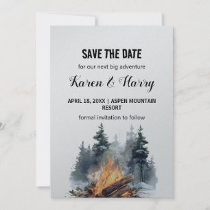 Rustic Minimalist Pine Tree Bonfire Save the Date Invitation
