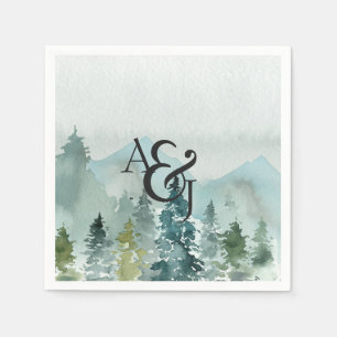 Rustic Minimalist Watercolor Pines Personalised Napkin
