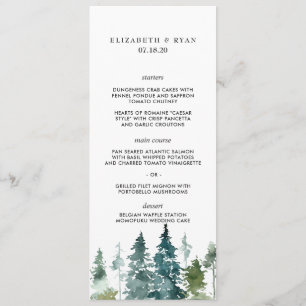 Rustic Minimalist Watercolor Pines Wedding Menu