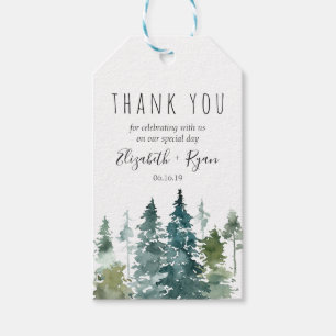Rustic Minimalist Watercolor Pines Wedding Thank Gift Tags