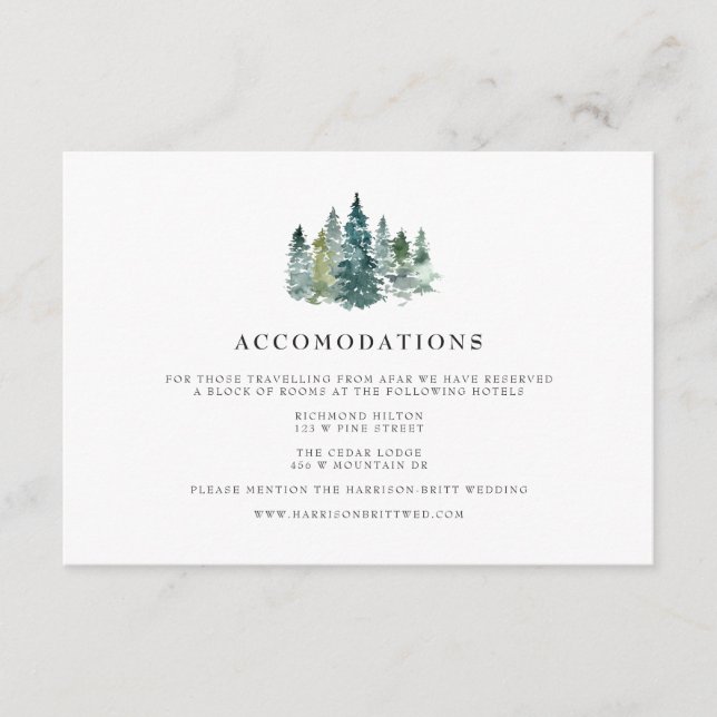 Rustic Minimalist Wedding Hotel Accommodation Enclosure Card (Front)