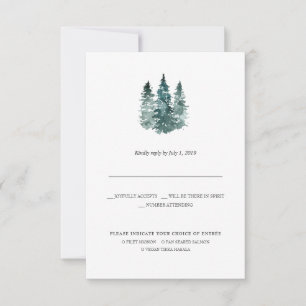 Rustic Minimalist Wedding RSVP Watercolor Pines Announcement