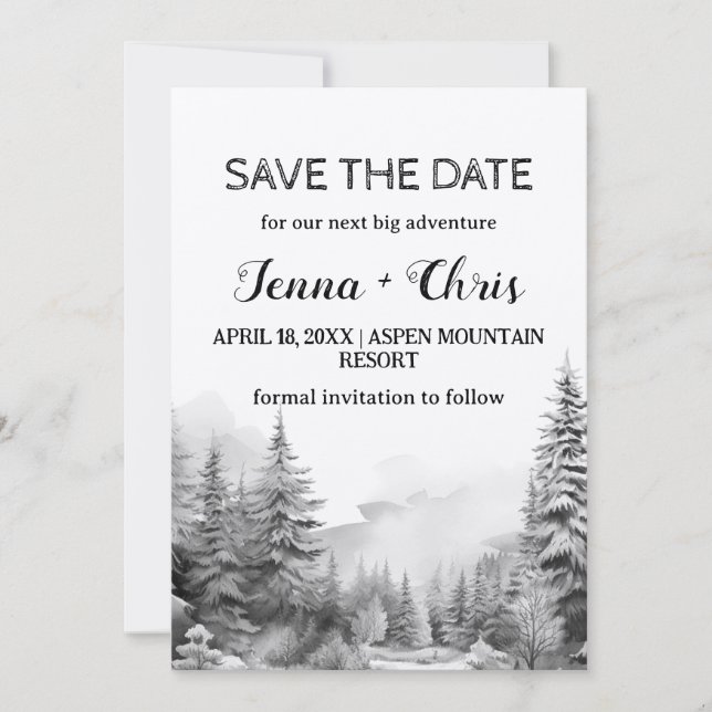 Rustic Minimalist Winter Mountain Save the Date Invitation (Front)