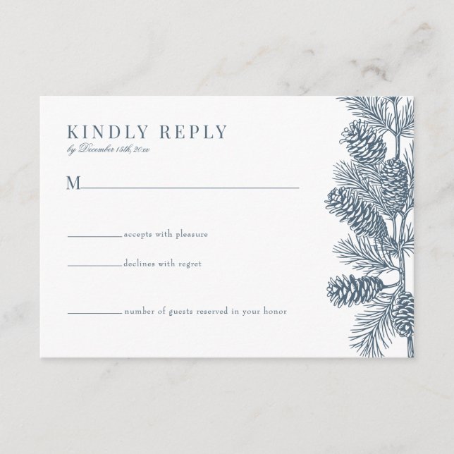 Rustic Minimalist Winter Wedding RSVP Cards (Front)