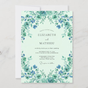 Rustic Mint Aqua Wildflower Wedding Invitation