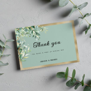 Rustic mint gold eucalyptus olive leaves Thank You Invitation