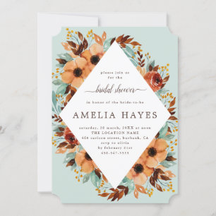 Rustic Mint Green and Brown Floral  Bridal Shower Invitation